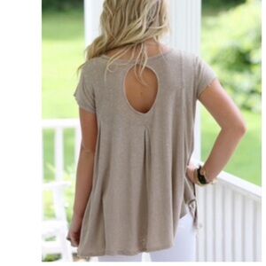 We the Free Free People Sylvie Linen Flowy Short Sleeve Top in Tan Size S/M